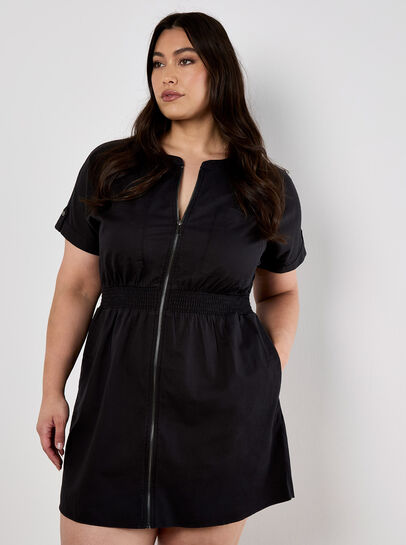 Cotton Blend Utility Mini Dress