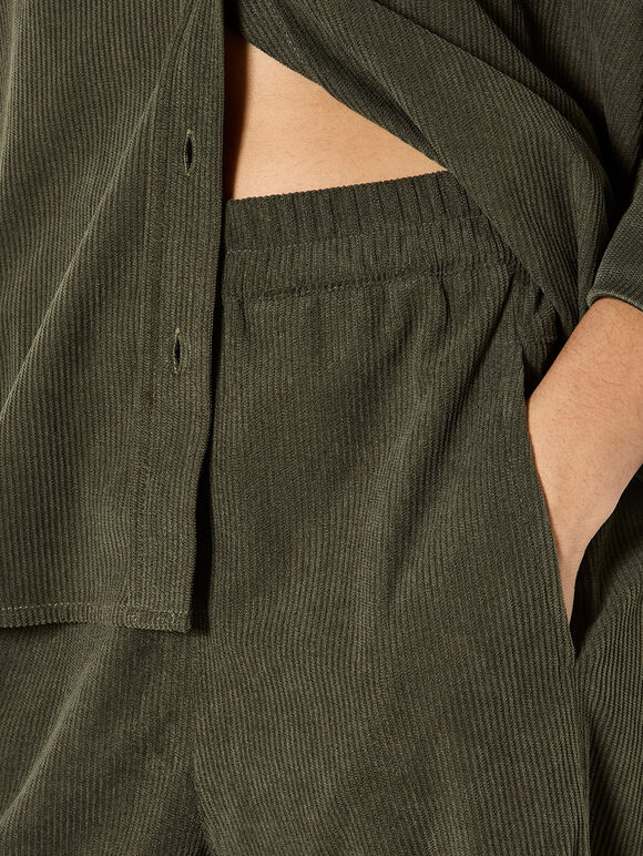 Cord Wide-Leg Trousers, Khaki, large