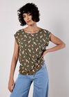 Bird Print Graphic Woven T-Shirt, Khaki, large