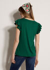 Soft Slub Ruffle Sleeve T-Shirt, Green, large