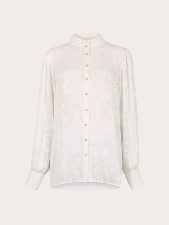 Embroidered Leaf Chiffon Blouse, Cream, large
