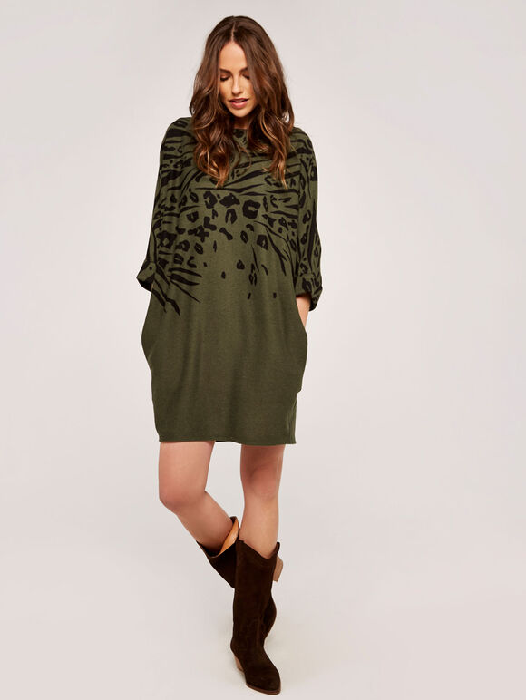 Leopard & Zebra Cocoon Dress, Khaki, large
