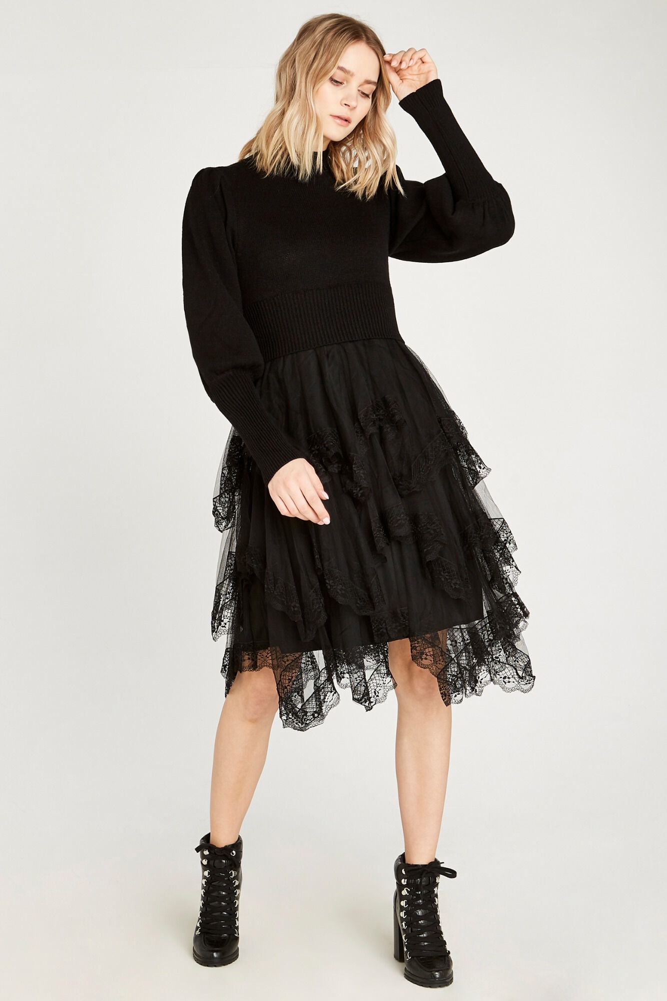 Mesh Skirt Jumper Dress Apricot Clothing