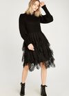 Mesh Skirt Jumper Dress, Black, large
