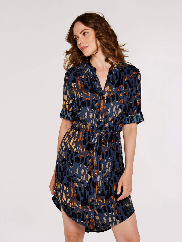 Brushstroke Print Mini Dress, Navy, large