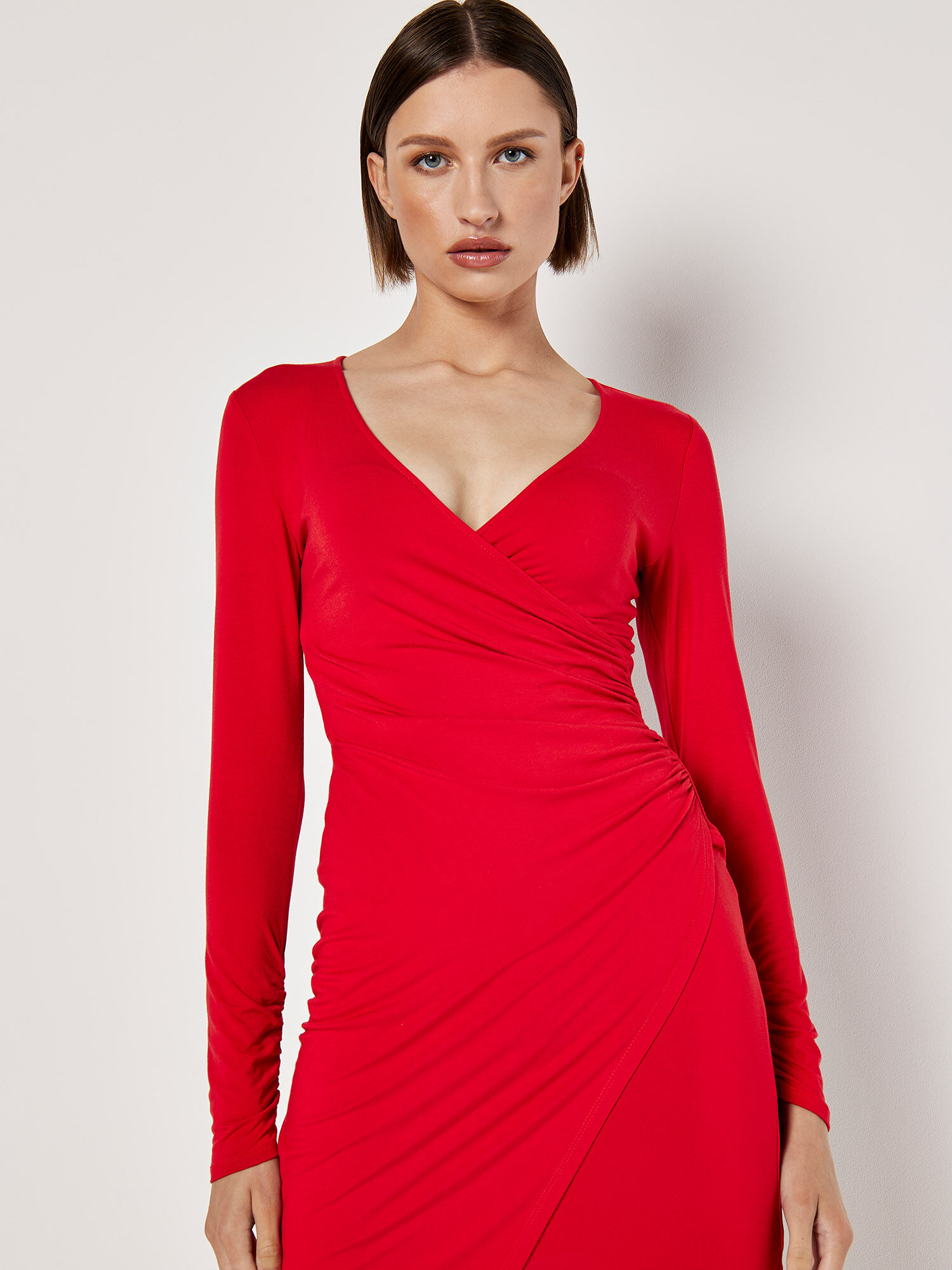 Red wrap bodycon dress discount