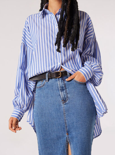 Split Hem Denim Midi Skirt