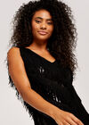Sequin & Tassel Mini Dress, Black, large