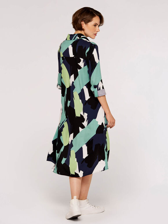 Brushstroke Print Mini Shirt Dress, Blue, large