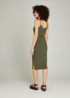 Ribbed Side Split Midi Dress, Khaki, large