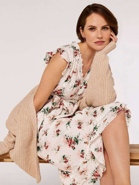 Floral Ditsy Midi Dress, Cream, large