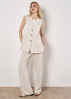 Longline Woven Pinstripe Waistcoat, Stone, large