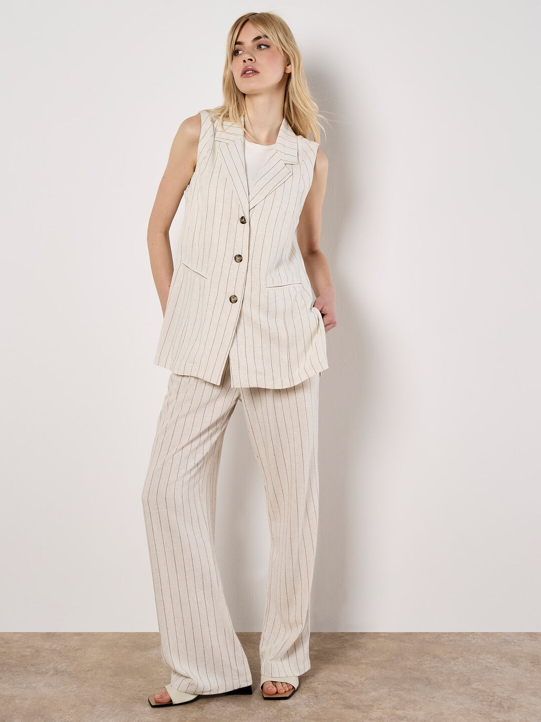 Image of Longline Pinstripe Waistcoat & Trousers Co-ord