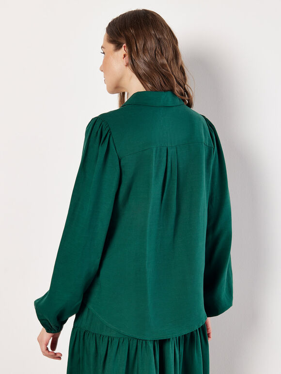 Balloon Sleeve Blouse, Green, large