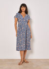 Ditsy Floral Button-Down Midi Dress, Blue, large