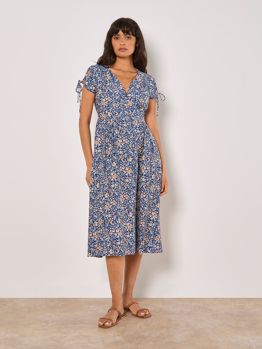 Image of Ditsy Floral Button-Down Midi Dress