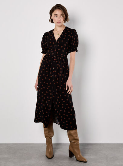 Polka Dot Button-Down Midi Dress