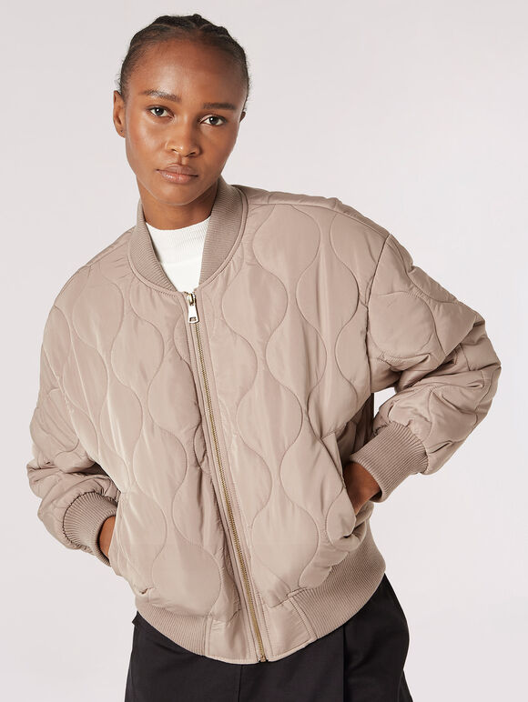 Quilted Bomber Jacket, Stone, large