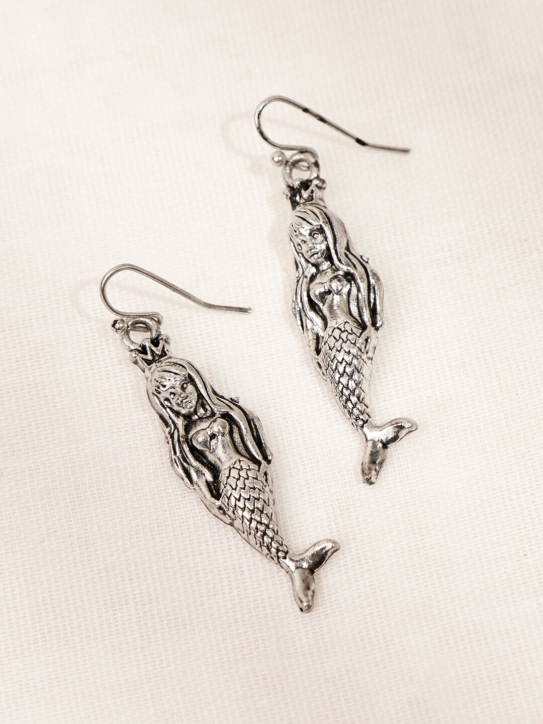 Image of Silver Tone Mermaid Hook Earrings