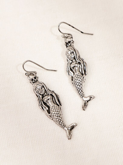 Silver Tone Mermaid Hook Earrings