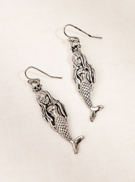 Silver Tone Mermaid Hook Earrings