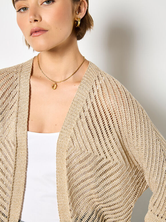 Knitted Open Cardigan, Mustard, large
