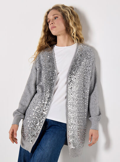 Sequin Embellished Long Cardigan