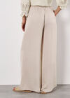 Textured Satin Wide Leg Trousers, Stone, large