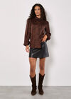 Animal Print Self Stripe Satin Shirt, Rust, large
