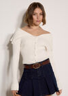 Wide Collar Ribbed Knit Cardigan, Cream, large