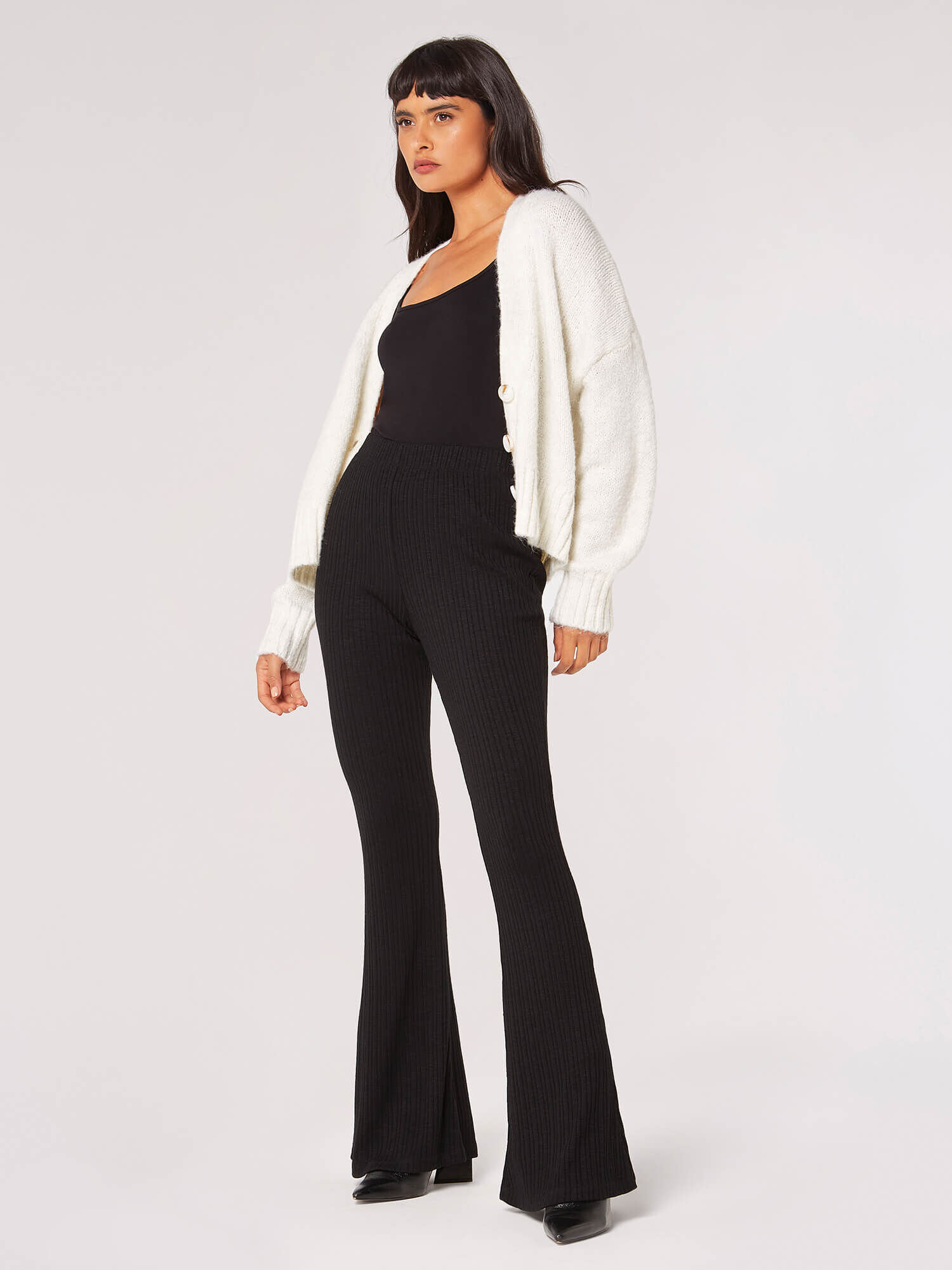 Black ribbed 2025 flare trousers