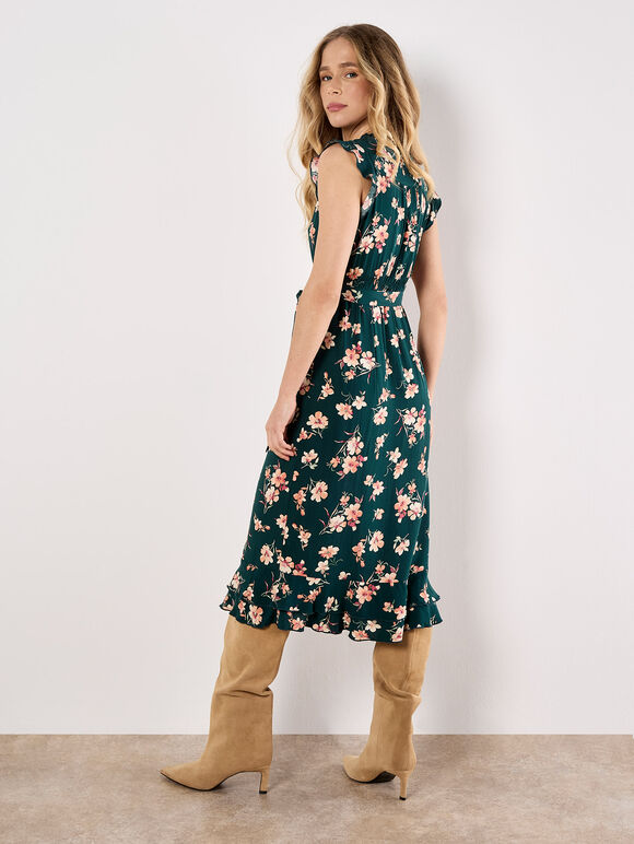 Painterly Floral Midi Dress, Green, large