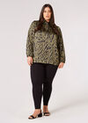 Curve Animal Print Satin Shirt, Khaki, large