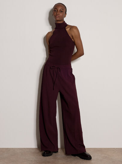 Crinkle-Textured Wide-Leg Joggers