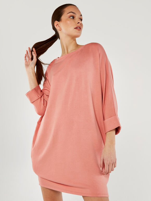 Jersey Cocoon Dress, Pink, large