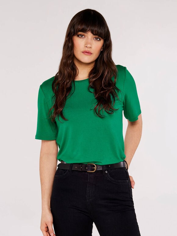 Short Sleeve Plain T-Shirt, Green, large