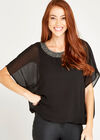 Beaded Chiffon Layer Top, Black, large