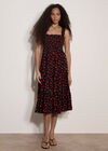 Ditsy Floral Smocked Midi Dress, Black, large