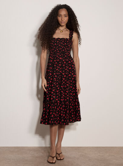 Ditsy Floral Smocked Midi Dress