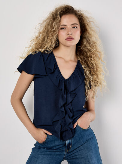 Ruffle Front Woven Top