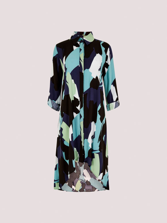 Brushstroke Print Mini Shirt Dress, Blue, large