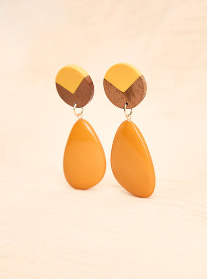 Wood And Acrylic Bead Drop Earrings