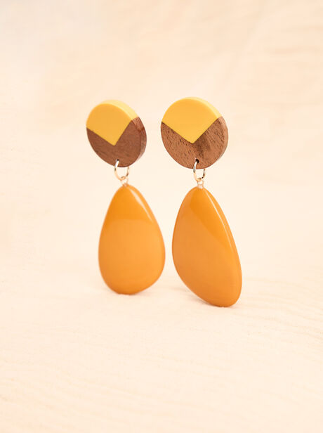 Wood And Acrylic Bead Drop Earrings