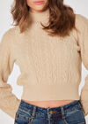 Cropped Cable Knit Aran Jumper, Stone, large