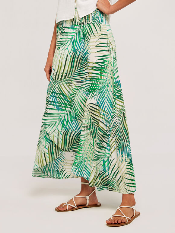 Tropical Leaf Wrap Skirt, Cream, large