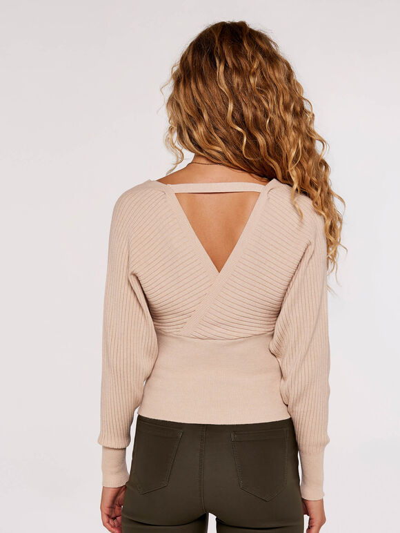 Bar Back Batwing Jumper, Stone, large