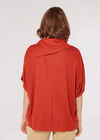 Asymmetric Neck Soft Touch Top, Rust, large
