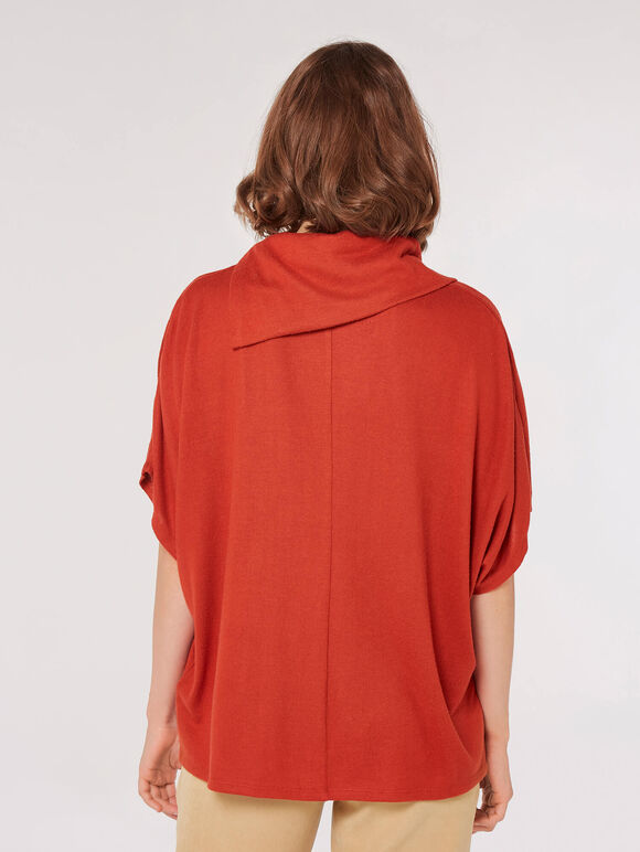 Asymmetric Neck Soft Touch Top, Rust, large
