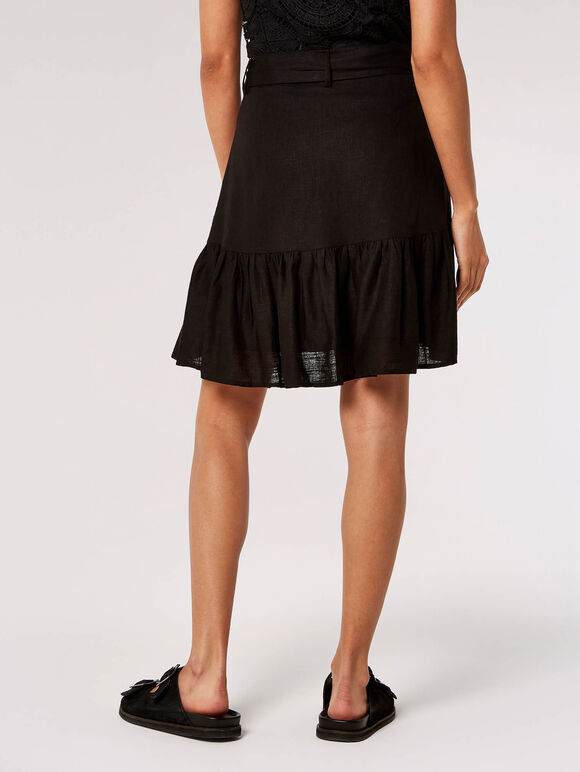 Linen Blend Button-Down Mini Skirt, Black, large