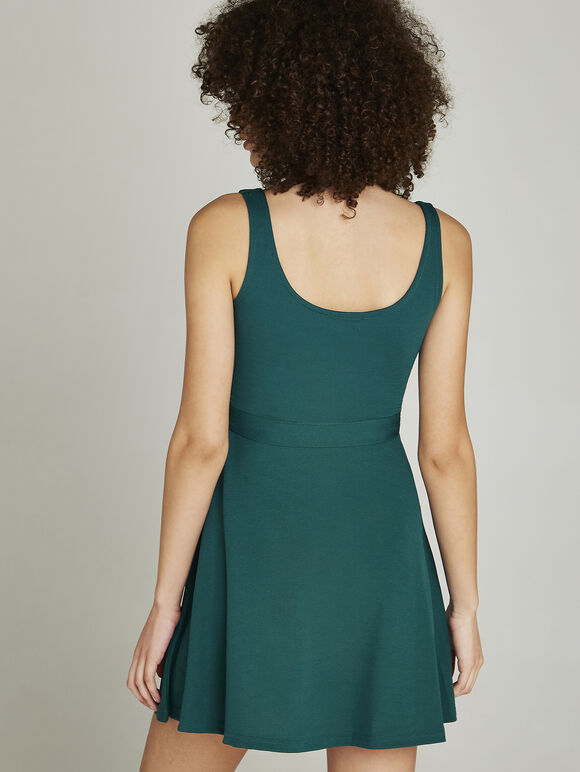 V Detail Two Pocket Skater Dress, Green, large